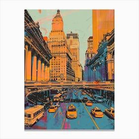 Grand Central Terminal New York Colourful Silkscreen Illustration 4 Canvas Print