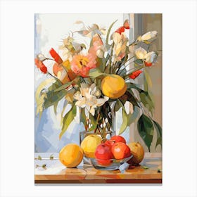 Bird Of Paradise Flower And Peaches Still Life Painting 1 Dreamy Canvas Print