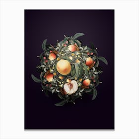 Vintage Duracina Peach Fruit Wreath on Royal Purple n.0635 Canvas Print