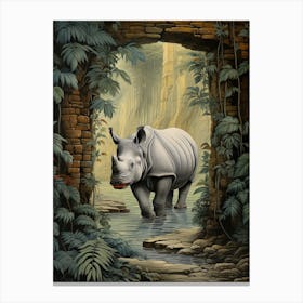Rhino In The Jungle Realistic Illustration 2 Canvas Print