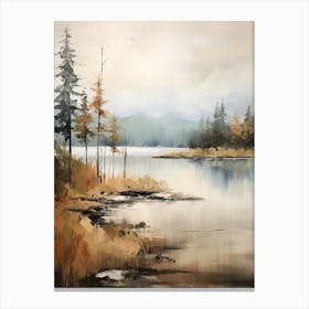 Lake In The Woods In Autumn, Painting 43 Canvas Print