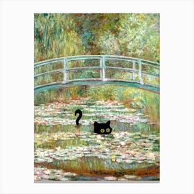 Black Cat Bridge Over A Pond Of Water Lilies By Claude Monet Canvas Print