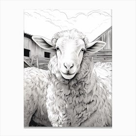Black & White Illustration Of Highland Sheep In The Barn 2 Canvas Print