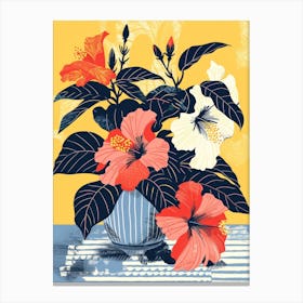 Hibiscus Flowers On A Table   Contemporary Illustration 2 Canvas Print