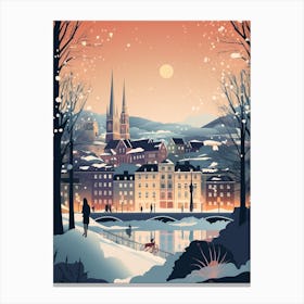 Winter Travel Night Illustration Geneva Switzerland 4 Canvas Print