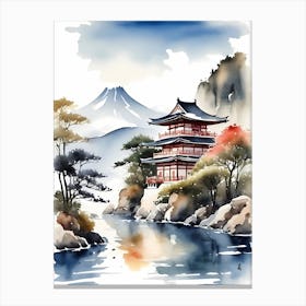 Japanese Landscape Watercolor Painting (39) 1 Canvas Print
