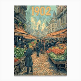 Aihrgdesign A Retro Poster Of A Lively 1902 Open Air Marketpl B4c764f9 8d7f 44c2 8a7d 088448e8dfb5 3 Canvas Print