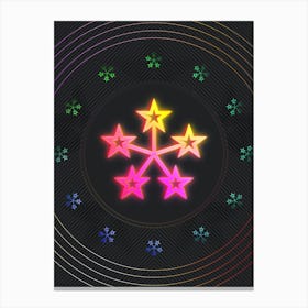 Neon Geometric Glyph in Pink and Yellow Circle Array on Black n.0449 Canvas Print