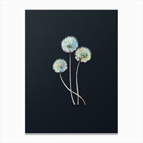 Vintage Blue Leek Flower Branch Botanical Watercolor Illustration on Dark Teal Blue n.0160 Canvas Print