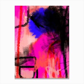 Pompei - Hot Pink, Red, Blue, Black Abstract Art Canvas Print