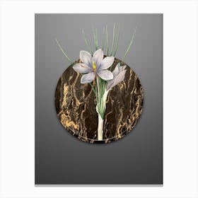 Vintage Autumn Crocus Botanical in Gilded Marble on Soft Gray Canvas Print