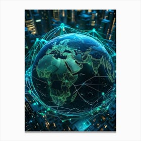 A Complex Network Of Intertwining Glowing Fibers Representing Global Telecom Connections And Financi (5) Canvas Print