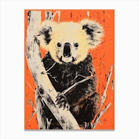 Koala, Woodblock Animal  Drawing 4 Canvas Print