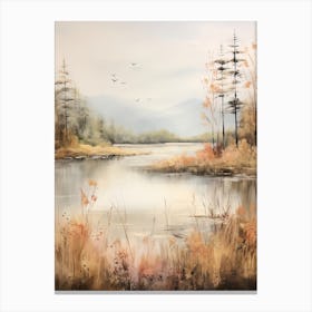 Lake In The Woods In Autumn, Painting 28 Canvas Print