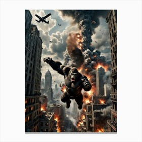 Giant in the Clouds: The Giant Gorilla vs. Airborne War Machines Canvas Print