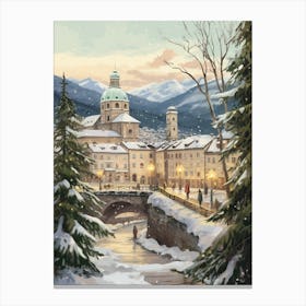 Vintage Winter Illustration Salzburg Austria 3 Canvas Print