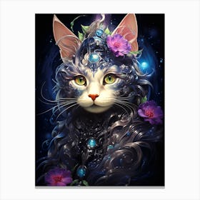 Cat With Flowers Canvas Print