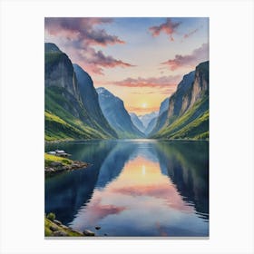 Sunset In A Fjord Canvas Print