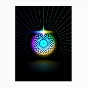 Neon Geometric Glyph in Candy Blue and Pink with Rainbow Sparkle on Black n.0057 Canvas Print