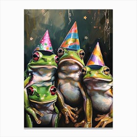 Frogs In Party Hats Painting Style 1 Canvas Print