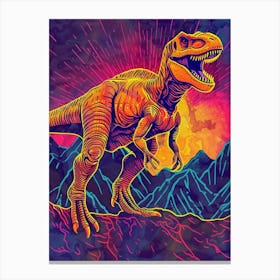 Neon Linework Dinosaur In The Mountains Canvas Print