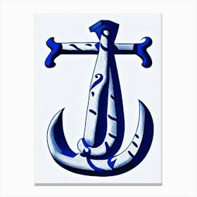 Anchor Symbol 2,  Blue And White Line Drawing Canvas Print