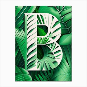 B, Letter, Alphabet Jungle Leaf 1 Canvas Print