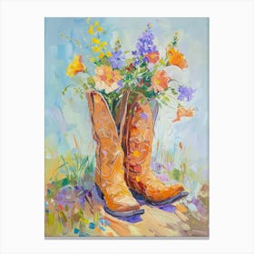 Cowboy Boots And Wildflowers Tall Bellflowers Canvas Print