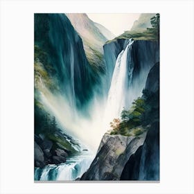 Nærøyfjord Waterfalls, Norway Water Colour  (2) Canvas Print