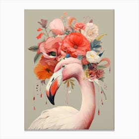 Bird With A Flower Crown Flamingo 3 Canvas Print