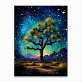 Joshua Tree With Starry Sky With Rain Drops Falling In Gold And Black (1) Canvas Print
