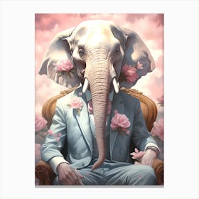 Elephant With Roses Canvas Print