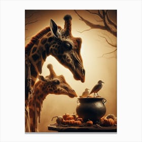 Giraffes And Birds Canvas Print