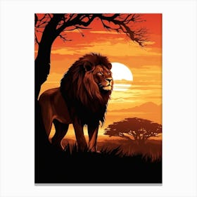 African Lion Sunset Silhouette 2 Canvas Print