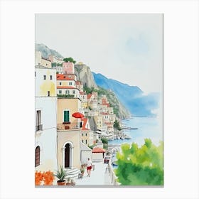 Watercolor Of Positano Canvas Print