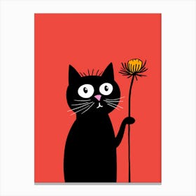 Black Cat With Flower 1 Canvas Print