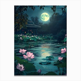 Lotus Flower In The Moonlight Canvas Print