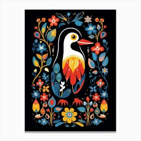 Folk Bird Illustration Penguin 3 Canvas Print