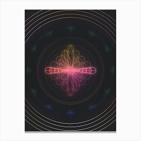 Neon Geometric Glyph in Pink and Yellow Circle Array on Black n.0268 Canvas Print