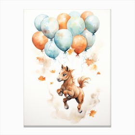 Horse Flying With Autumn Fall Pumpkins And Balloons Watercolour Nursery 1 Canvas Print