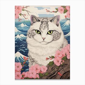 Cat Animal Drawing In The Style Of Ukiyo E 4 Canvas Print