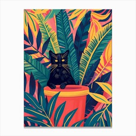 Cute Black Cat in a Plant Pot Canvas Print