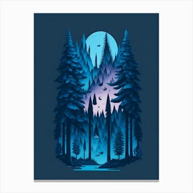 A Fantasy Forest At Night In Blue Theme 16 Canvas Print