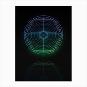 Neon Blue and Green Abstract Geometric Glyph on Black n.0277 Canvas Print