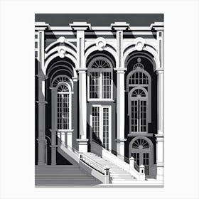 Building With Arches, black and white monochromatic art Canvas Print