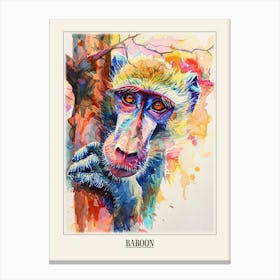 Baboon Colourful Watercolour 3 Poster Canvas Print