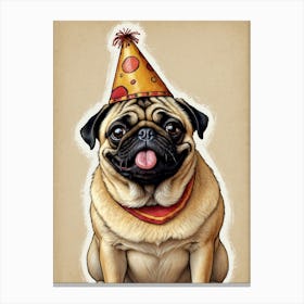 Pug Dog With Party Hat Canvas Print