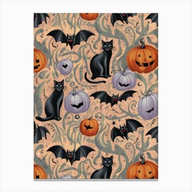 Halloween Cats And Pumpkins Canvas Print