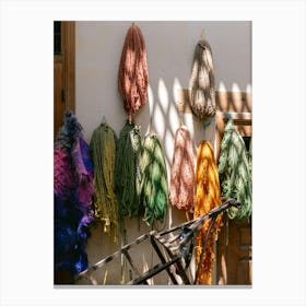 Yarn Hanging On A Wall in Fes, Morocco | Colorful travel photography Canvas Print