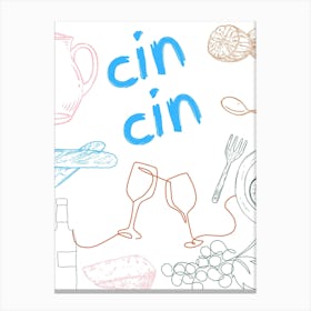 Cin Cin Wine Poster Blue Canvas Print